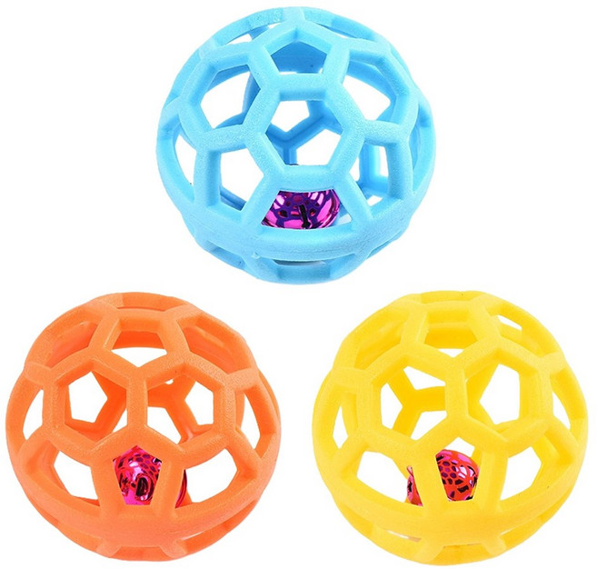 뚜뚜샾 강아지 장난감 공 이갈이 터그놀이 소리나는 방울공 반려동물 탱탱볼, 1세트, 01. 노랑+주황+하늘 세트