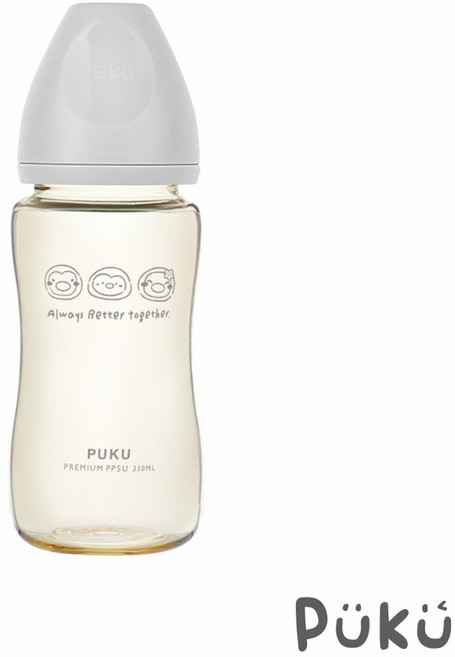 PUKU 藍色企鵝飽飽歐蕾PPSU寬口奶瓶330ml，寶寶學飲奶瓶，安全耐用, 岩灰, 1個, 330ml