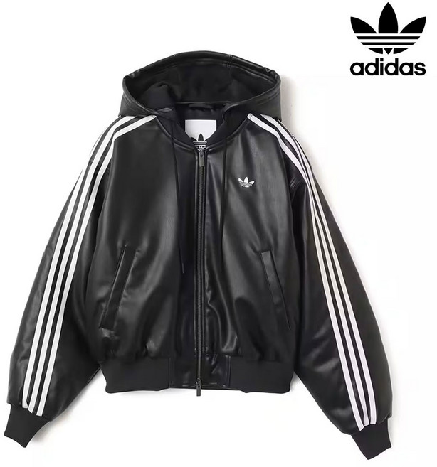 아디다스 오리지널 플레더 패드 페이크 레더 후드 자켓 블랙 KU6857