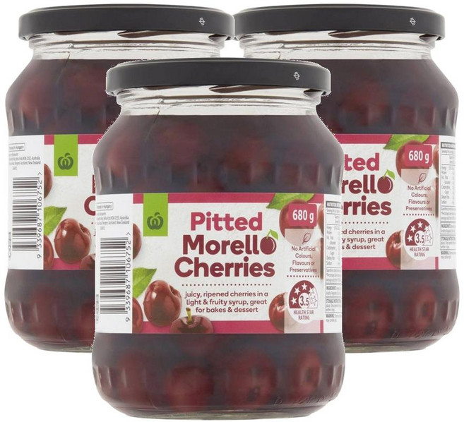 호주 울월스 Woolworths Morello Cherries 씨를 뺀 모렐로 체리 통조림, 3개, 680g