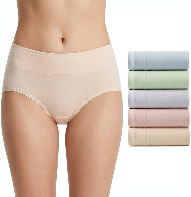 여성 중간허리 100% 면 삼각팬티 단색 편안한 데일리 속옷 5P
