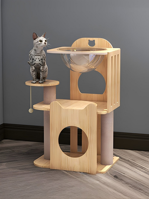 고양이 원목 캣타워 스크래처 하우스 다층 놀이대 점프대, 1개, 중형 캣타워