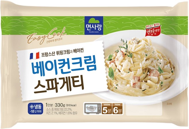 면사랑 간편조리식 베이컨크림스파게티 용기면 냉동, 330g, 1개