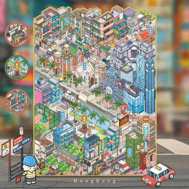 [네온과 골목의 도시-홍콩] 몽상도시 12.0 3D 집 꾸미기 스티커 빅사이즈(핀셋포함), 1개, 기본