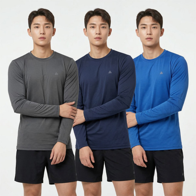 [이지바이] (1+1+1) 남성 스판 라운드 긴팔 티셔츠_쿨가이 등산 아웃도어 골프 이너 긴팔티