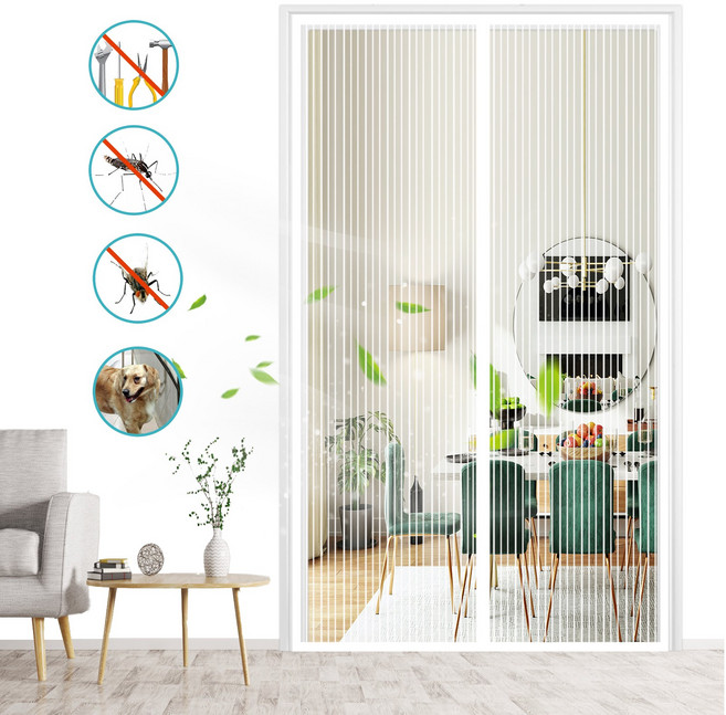 일체형 자석 프리미엄 모기장 자흡 커튼형 자석 방충망문, 하얀색-B