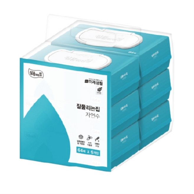 미래생활)자연수물티슈(캡형/64매x6개입), 단품