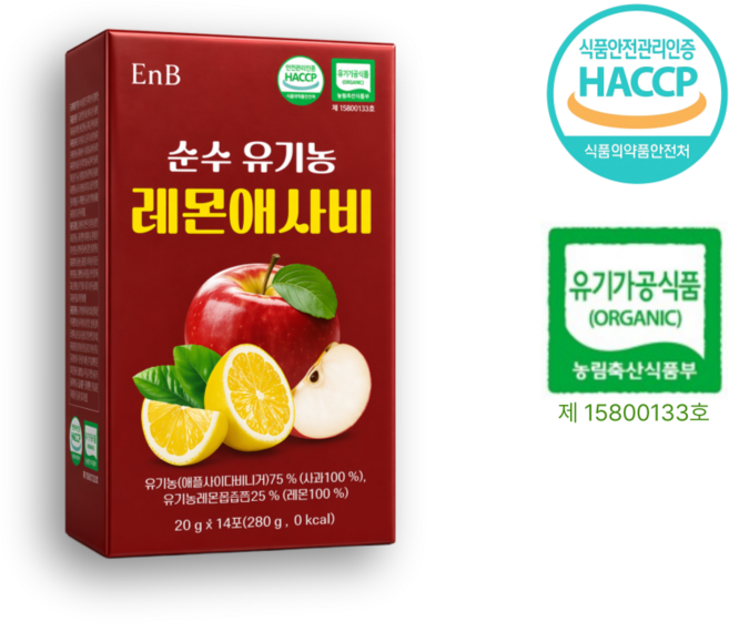 EnB 순수 유기농 레몬애사비 사과초모식초 애플사이다비니거 애사비 액상 스틱 14포, 280g
