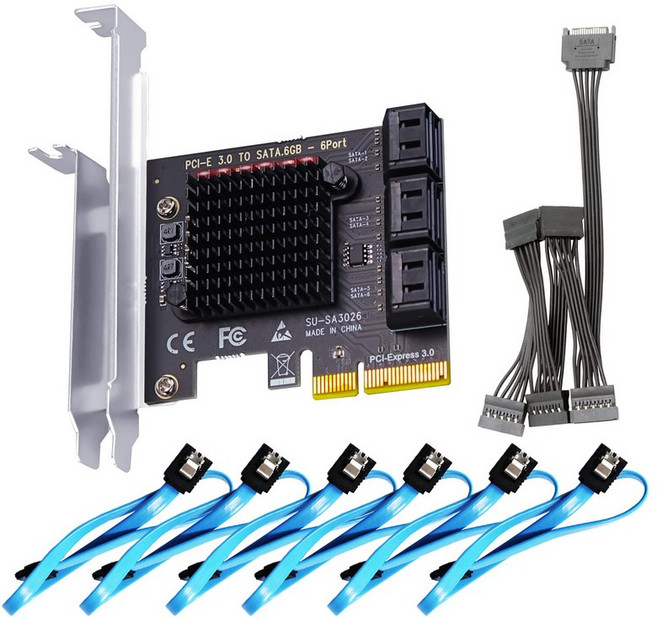 GLOTRENDS PCIe SATA 1:5 SATA PCIe 3.0 X2 WindowsLinuxMac OS 6포트 확장 보드(SATA 케이블 및, 없음, 3) 6-Port X2
