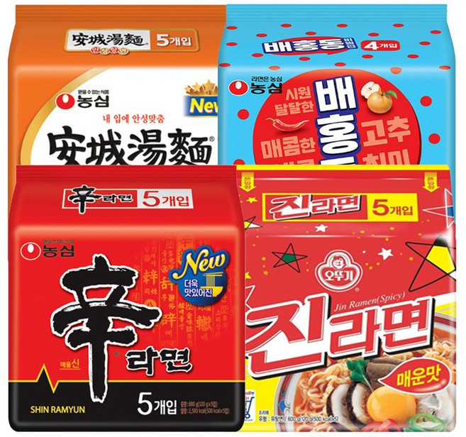 농심 신라면5+진라면매운맛5+안성탕면5+배홍동비빔면4, 19개