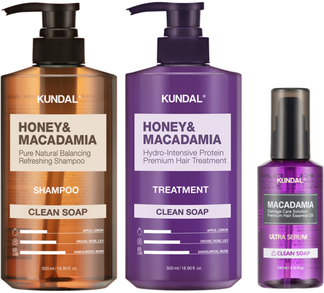 쿤달 샴푸500ml+트리트먼트500ml+헤어세럼100ml 클린솝향, 1개