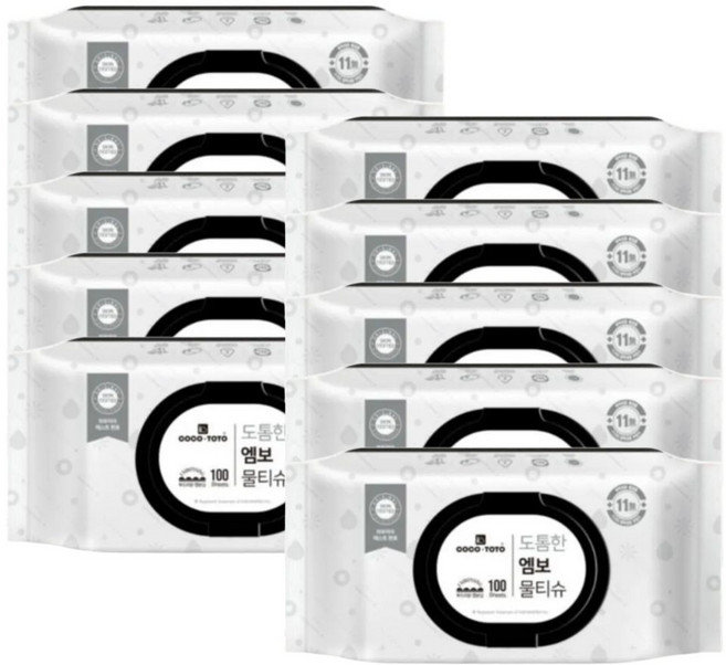 코코토토 도톰한 엠보 물티슈(캡형), 10개