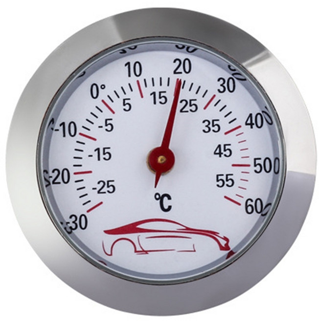 미니 자동차 온도계 -30 ~ 60 ℃ 임베디드 온도 테스트 게이지 미터 지표 43mm 라운드 다이얼 아날로그 온도 모니터, 1개, 은색