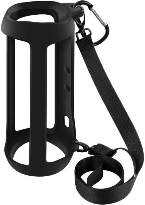 JBL FLIP 5 방수 휴대용 블루투스 스피커용 실리콘 케이스 젤 소프트 스킨 고무 커버 어깨끈과 카라비너가 있는 여행용 보관 가방 파우치, Black