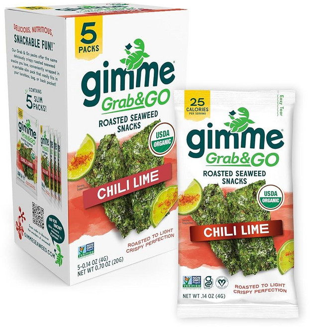 Gimme Seaweed Grab & Go 유기농 프리미엄 구운 해초 스낵 한국 바베큐 트레이 없음 케토 비건 글루텐 프리 오메가3 공급원 어린이 및 성인용 건강한, 1, 4g
