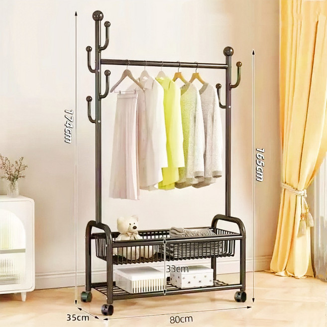 원풍룽 튼튼한 이동식 철제 2단 행거, 블랙 800