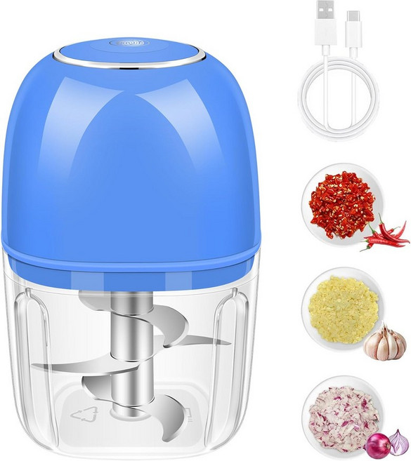 전기 마늘 초퍼 350ML 1.4컵 블루 미니 푸드 프로세서 양파 생강 칠리 과일 고기용 소형 그라인더 다진 것, Blue-350ml