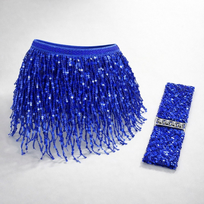스타일홀리 스팽글 랩스커트 + 벨트 SET 라인댄스 벨리댄스 공연 무대의상 줌바 라틴 댄스복, 1세트, 블루