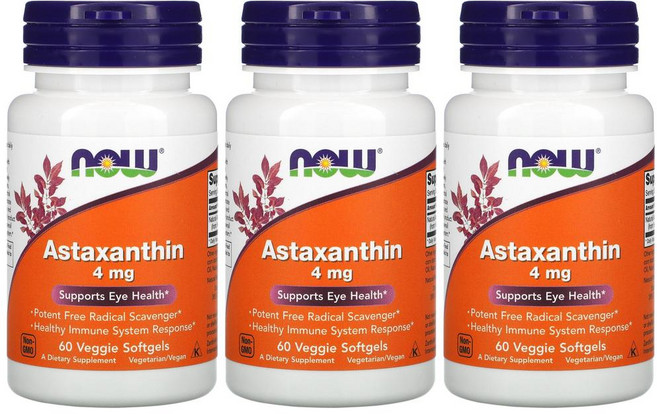 [2+1] Now Foods 나우푸드 아스타잔틴 4mg 60정 Astaxanthin 잔틴 약들약 고약사 3개
