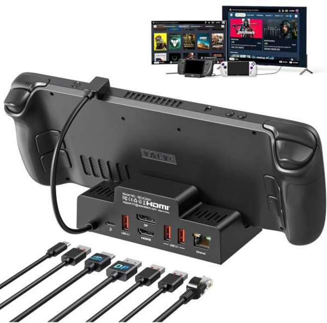스팀덱 및 ROG Ally용 도킹 스테이션 7 in 1 듀얼 모니터 Deck Dock 밸브 스팀 데크 액세서리 2.0 4K 60Hz HDMI 및 디스플레이포트 기가비트 이더넷, Steam deck dock