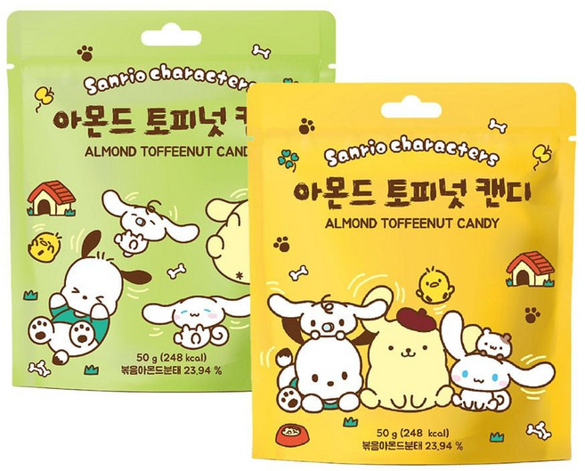 (10 세트) (25.11월까지) 산리오 아몬드 토피넛 캔디 50g (색상랜덤)