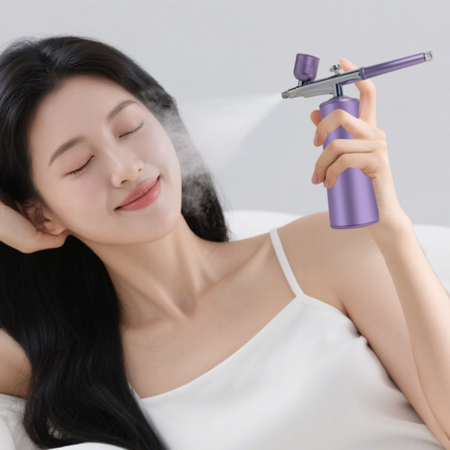 Jeernare 고압 미스트기 나노 주입식 수분공급기 홈케어 수분공급 보습 피부관리 휴대용 충전식, 연보라색