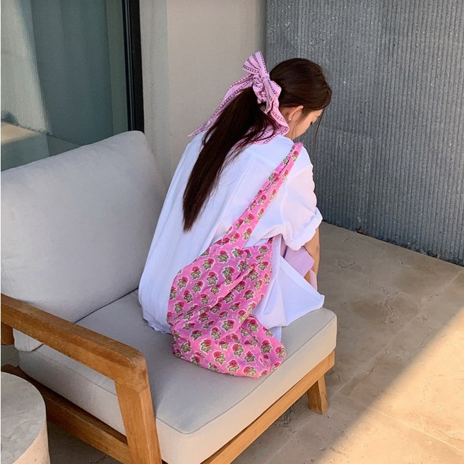 에스닉 인디 패턴 반다나 핑크 에코백 면가방