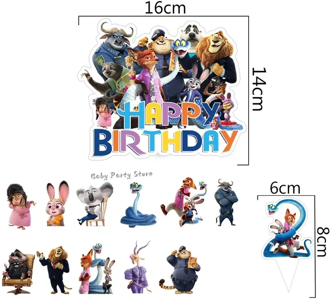 주토피아 2 테마 파티 장식 접시 테이블보 케이크 토퍼 배너 컵 생일 크리스마스 어린이 용품, 29 25pcs Cake Topper