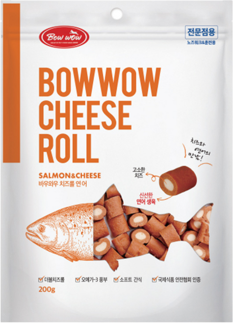 바우와우 치즈롤 강아지간식, 연어맛, 200g, 5개