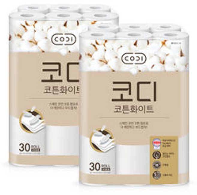 코디 천연펄프 3겹 베이지소프트, 30m, 30롤, 2개