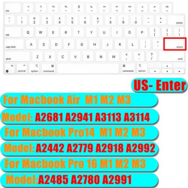노트북 키스킨 실리콘 키보드 커버 키보드 덮개 에어 & 프로 M3 M2 M1 15.3 "14" 13.6 "16 A3113 A3114 A2941 A2681, A3113 US 화이트, 02 A3113 US white, 1개