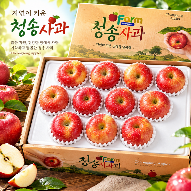 [명가청과] 초고당도 꿀사과 청송 홍로 햇사과 정품, 1개, 중과 2kg (9~10과)