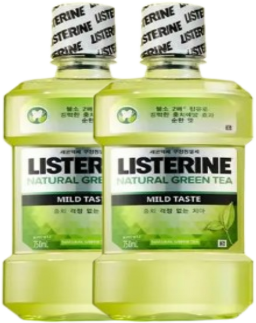 리스테린 네추럴 그린티 마일드, 2개, 750ml