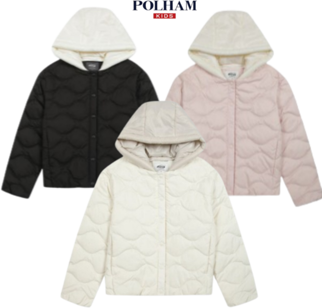 (백화점매장판) 폴햄키즈 여아 경량패딩 후드 후드탈부착 경량 간절기 겨울 한파 따뜻하고 보온성우수 어린이 활동편한 야외 아우터