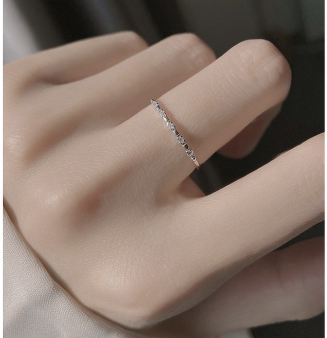 [925 silver] 델리아 심플 실버 레이어드 큐빅 반지 실반지 가드링 직장인 학생 코디 포인트 은 반지