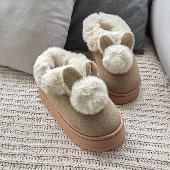 토끼 퍼트리밍 스웨이드 숏 털단화 양털신발 털실내외화