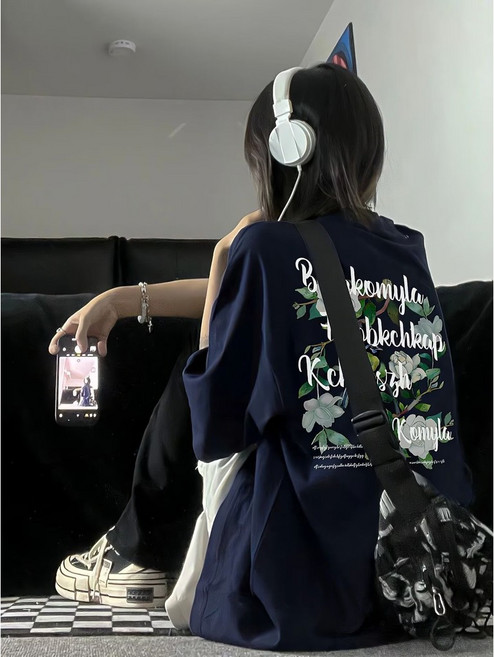 美式復古T恤 寬鬆女學生休閒短袖原宿風印花百搭上衣