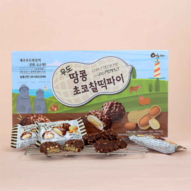 제주 우도땅콩 초코 찰떡파이 여행 선물 특산물 사무실간식, 1개, 360g