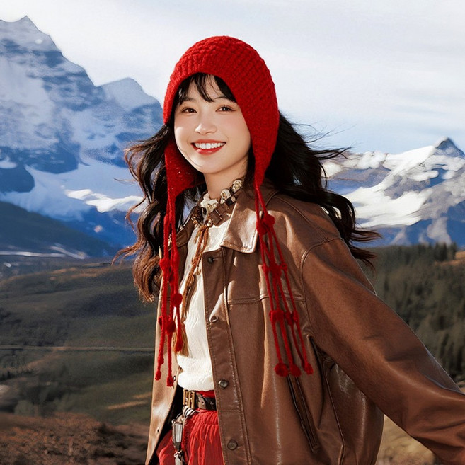 고로브이조이 여성용 겨울 트리플 스트링 포인트 니트 비니