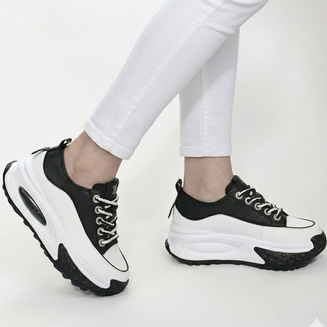 라마트리 코어스텝 여성 발편한 키높이 경량 에어쿠션 소가죽 스니커즈 (7cm) 교체용 신발끈 1