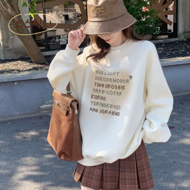 오스틱니 여성용 초특가 봄가을 레터링 프린팅 컴포트 캐주얼 맨투맨