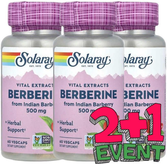 Solaray Berberine 인도 매자나무 추출물 500mg, 3개, 60정