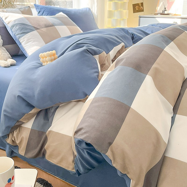 디얼픽 오리털이불커버 사계절 커버 구스 사이즈 싱글, 투톤 블루라지체크