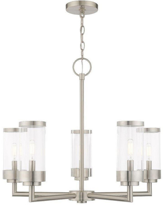 Livex Lighting 20725-91 힐크레스트 - 5개의 가벼운 야외 샹들리에 투명 유리로 브러시드 니켈 마감