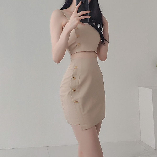 클럽 홀복 파티룩 민소매 크롭 스커트투피스 원피스세트
