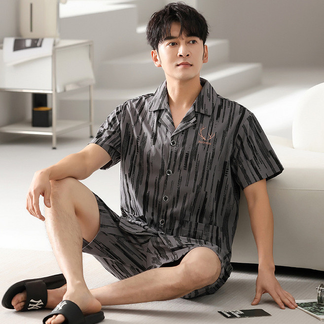 春佰芬 純棉格紋睡衣套裝 夏季寬鬆休閒家居服