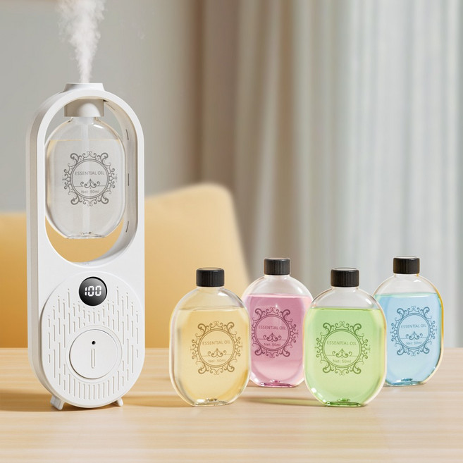 nimin전자 디퓨저 아로마테라피 기계 무드등 전자 디퓨저 방향제 자동분사기 화장실 방향제 침실 방향제 실내방향제 라벤더 탈취제 디퓨저 대용량디퓨저 집방향제, 본상품, 1개, 50ml, 기계 × 1 + 믹스 향 리필 × 5