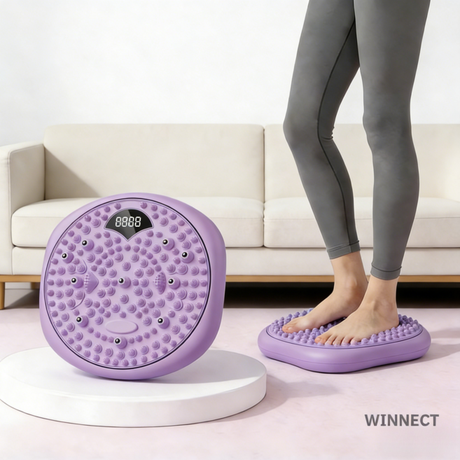 WINNECT 360회전 발바닥 지압 마사지판 허리 스트레칭 발지압 스텝퍼 발지압판 스탭퍼 스마트 디지털 디스플레이 회수 칼로리 시간 표시, 퍼플, 1개