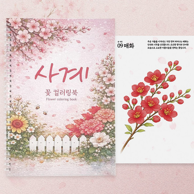 고운날 사계 꽃 컬러링북 도안 어르신 색칠공부 어른 성인취미 치매예방 책 컬러드로잉 시니어 학습지, 1개, 비5
