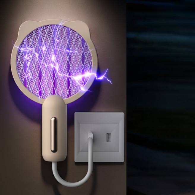 2in1USB 미니전기모기채 가정용 휴대용 전기 벌레퇴치기, 카키색